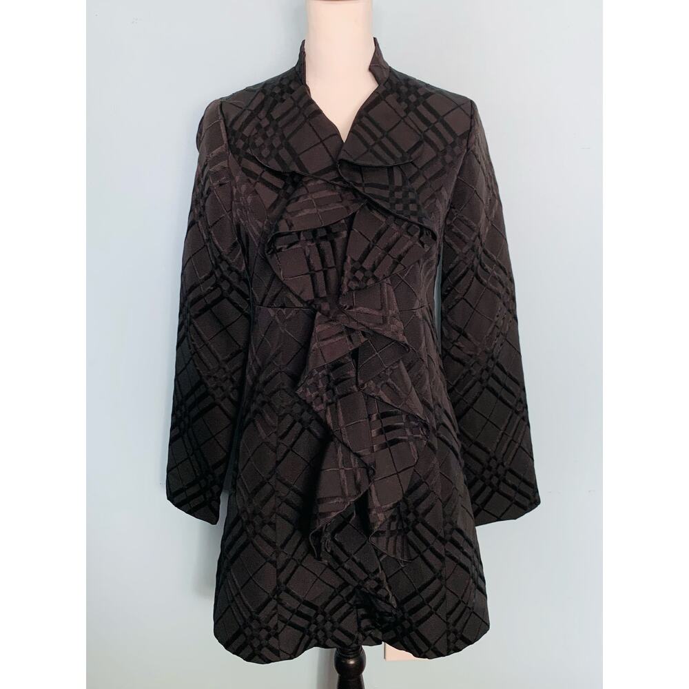 Anthropologie Tabitha Dusk Ruffles Textured Plaid Coat Size 2 - Picture 2 of 8